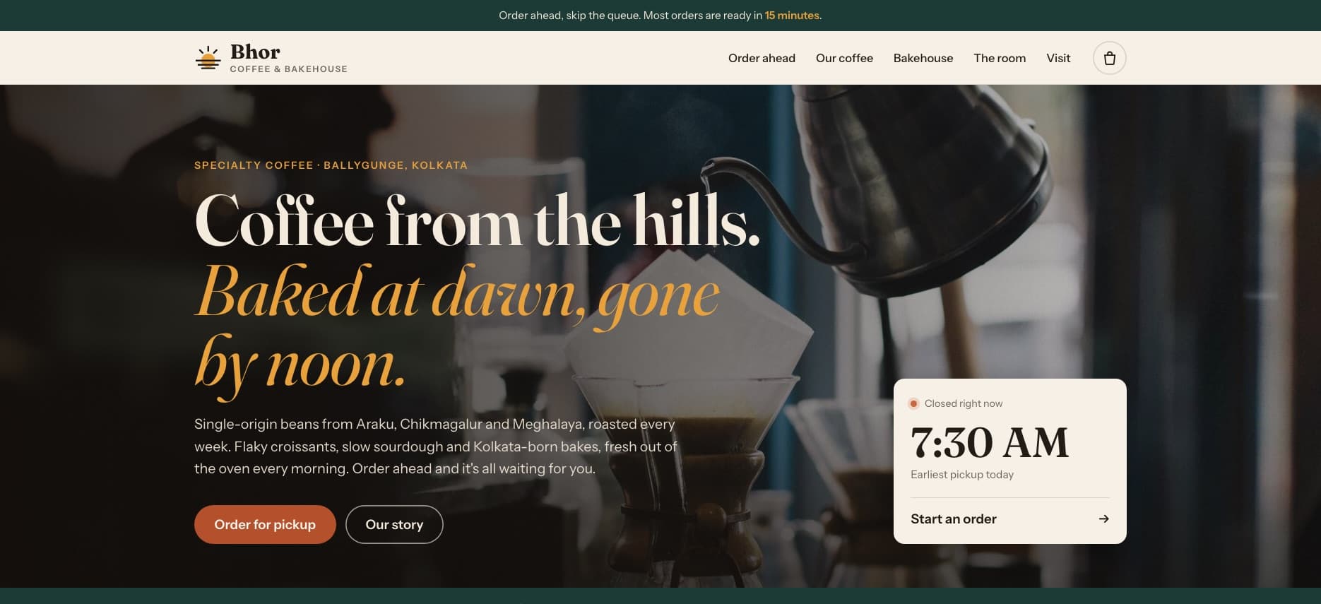 Bhor Coffee & Bakehouse website homepage